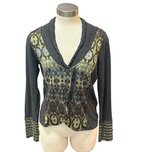 Dolcezza Womens Cardigan Green Blue Gray Wearable Art Sz. M